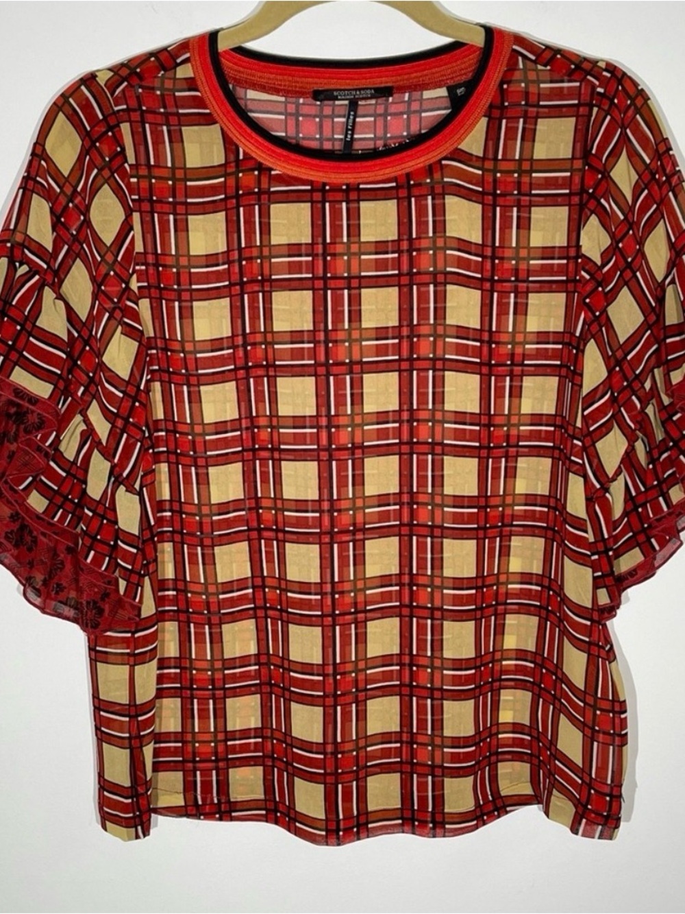 Scotch & Soda Red and Beige Plaid Short Sleeve Tee